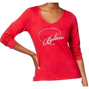 NEW CHARTER CLUB LUXURY graphic printed pajama top in red